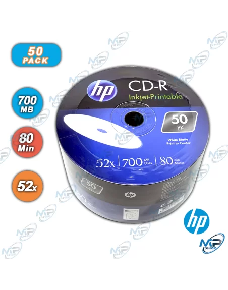 🖨️ Pack 50 CD-R Imprimables Jet d'Encre HP - 700 Mo / 52x Vitesse