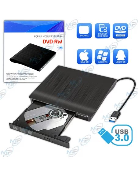 💿Lecteur Graveur DVD Externe USB 3.0 | CD/DVD-RW Portable | Plug & Play
