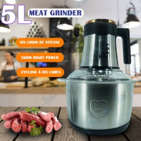 ⚙️Hachoir Électrique Professionnel 5L Inox | 500W, 6 Vitesses | Viande & Légumes