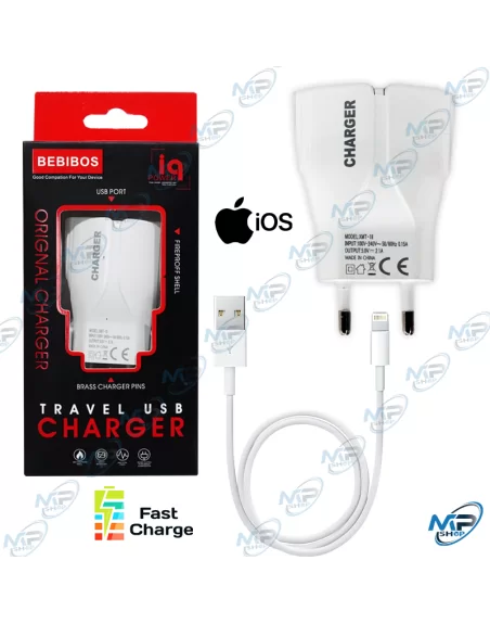 ⚡Chargeur Rapide BEBIBOS 2.1A USB Secteur Kit Complet iOS/iPhone (Câble Lightning Inclus)