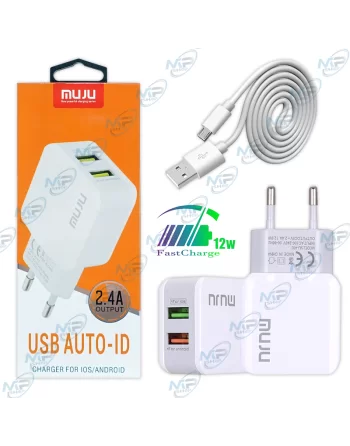 ⚡Chargeur Rapide Secteur MUJU Double USB Auto-ID 12W - iOS/Android