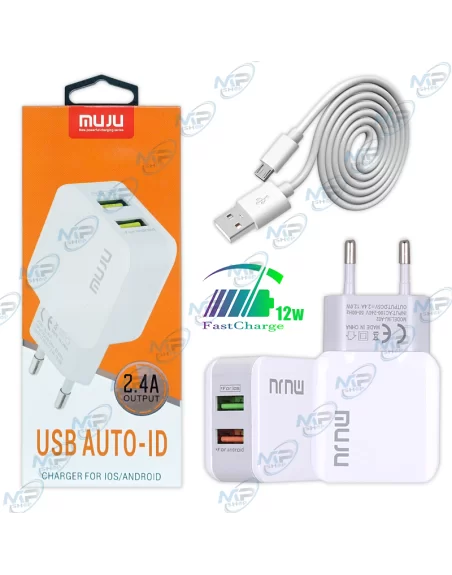 ⚡Chargeur Rapide Secteur MUJU Double USB Auto-ID 12W - iOS/Android