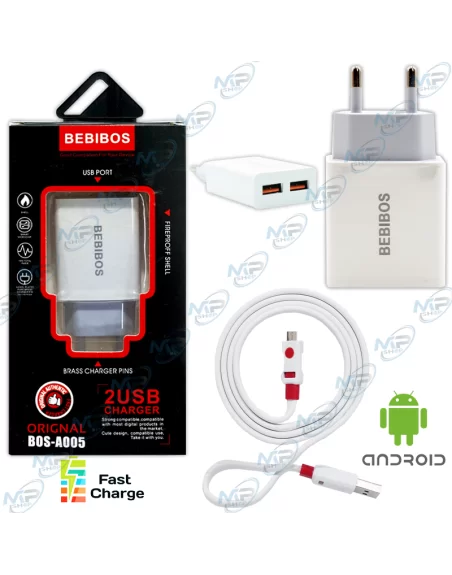 ⚡Chargeur Mural Double USB et Câble Micro-USB BEBIBOS BOS-A005 – Kit Charge Rapide
