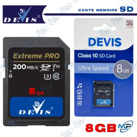 Carte Mémoire SD Devis 8 Go Extreme PRO Class 10 | 200 Mo/s 💾Carte SD Devis 8 Go Extreme PRO | 200 Mo/s | 4K et Full HD | V30
