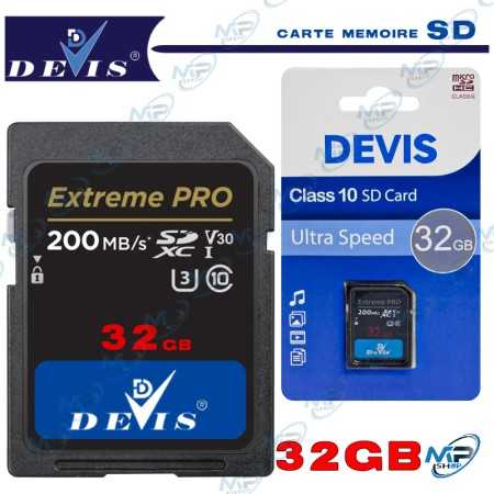 ✨Carte SD DEVIS Extreme PRO 32GB Class 10 U3 V30 - 200MB/s pour 4K & Rafale