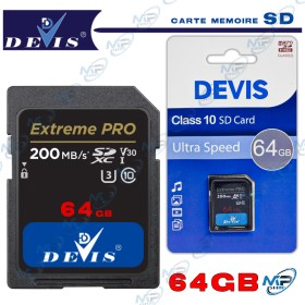 Carte Mémoire DEVIS Extreme PRO 64GB 🚀Carte SD DEVIS Extreme PRO 64GB Class 10 U3 V30 - 200MB/s : Stockage Massif