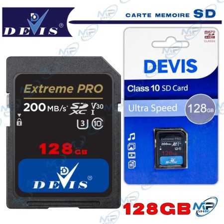 📸Carte SD DEVIS Extreme PRO 128GB U3 V30 - 200MB/s - La Puissance pour 4K & RAW
