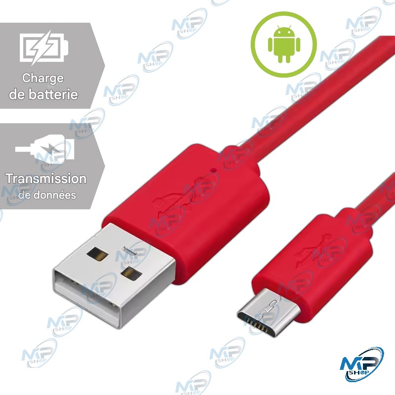KALCX-Lot De 2 Câbles De Charge Rapide Micro Usb Courts De 0 9 Pouces Cordon Plat Usb A Vers Micro Usb Cable De Charge Et De Synchronisation De Donnees Boucle Portable Pour Batterie Externe