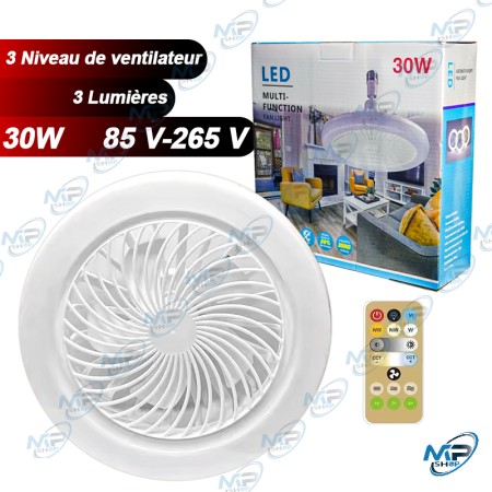 🌬️Ventilateur Plafond LED 30W E27 – 3 Couleurs, 3 Vitesses & Télécommande