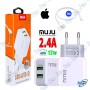⚡ MUJU Chargeur Secteur Double USB 12W – Kit Complet avec Câble Lightning