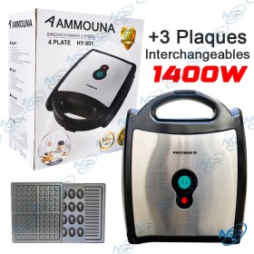 🔄Machine 3-en-1 Amouna 1400W - Gaufres, Croque-Monsieur, Noix Remplies