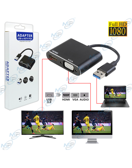 📺Adaptateur USB 3.0 vers HDMI VGA Full HD 1080P - Double Écran