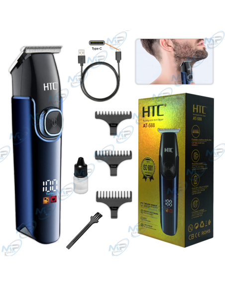 🔋Tondeuse de Précision HTC AT-588 : Turbo, Lame Acier Inox, USB Type-C