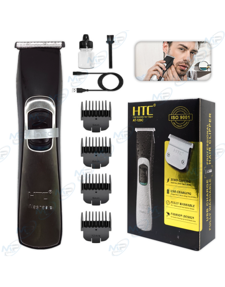 🔋 Tondeuse HTC AT-129C : 100% Étanche, Lame Acier Inoxydable, USB Charge