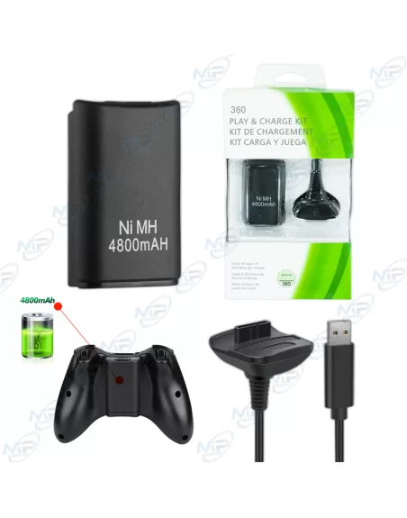 🎮Batterie 4800mAh XBOX 360 | Kit Play & Charge Sans Fil