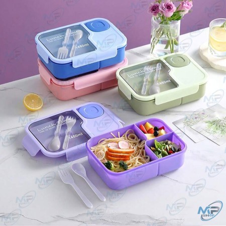 🍱 Boîte à repas 3 compartiments 1450ML avec couvercle hermétique, couverts intégrés et mini boîte à sauce – Lunch box alimentai