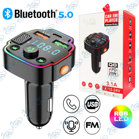 🎶Transmetteur FM Bluetooth Q8 | Chargeur Voiture PD 20W & Mains Libres