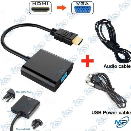🖥️Adaptateur HDMI vers VGA Audio + Power - Connectez PC/PS4 à Ancien Moniteur