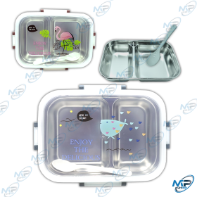 🍱 Boîte Lunch Box Enfant en Acier Inoxydable 2 Compartiments avec Couvercle Transparent et Cuillère – Bento Box Mini