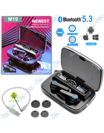 Écouteurs Bluetooth M19 TWS – Bluetooth 5.3 • Affichage LED • Étanches IPX7 • Recharge rapide & 2000 mAh • Son Hi‑Fi & commandes