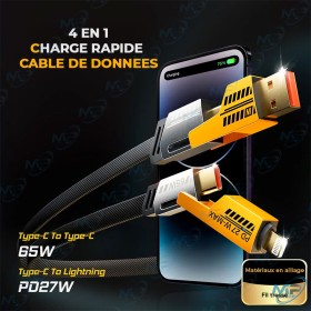 🔌 Câble de Charge Rapide Universel 65W/27W – USB/Type-C vers Lightning & Type-C
