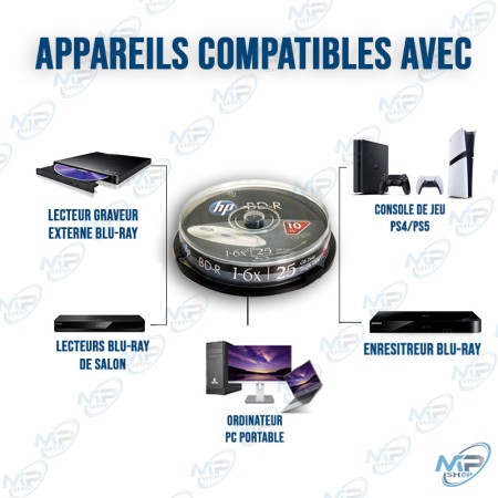 📀 Pack de 10 DVD HP BD-R Blu-ray 25 Go – Vitesse 1-6x