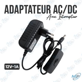 🔌 Adaptateur Secteur AC/DC 12V 1A avec Interrupteur – Alimentation Électrique pour LED, Caméras, Arduino, DIY