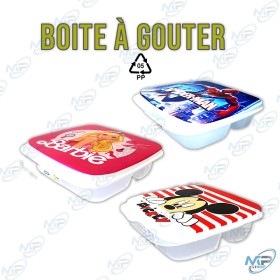 🍱Boîte à goûter compartimentée pour enfants – 3 compartiments – Licences officielles (Barbie, Mickey, Spiderman) – Plastique PP0