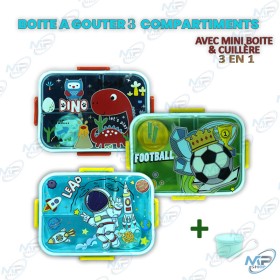 🥣Boîte à Goûter Enfant 3 Compartiments avec Cuillère et Mini Boîte – Design Ludique et Étanche
