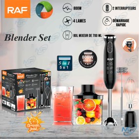 🌀 Mixeur Plongeant 5 en 1 RAF - 800W | Blender Multifonction avec Fouet, Hachoir, Moussoir et Gobelet Doseur