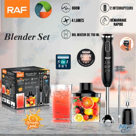 🌀 Mixeur Plongeant 5 en 1 RAF - 800W | Blender Multifonction avec Fouet, Hachoir, Moussoir et Gobelet Doseur