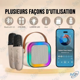 🔊Mini Haut-Parleur Bluetooth avec 2 Micros Sans Fil – Enceinte Karaoké Portable ZFBLO FJ-120W – USB, TF, Jack, Type-C