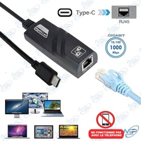 🔌 Adaptateur USB Type-C vers RJ45 Gigabit LAN - Connexion Internet Filaire Ultra-Rapide