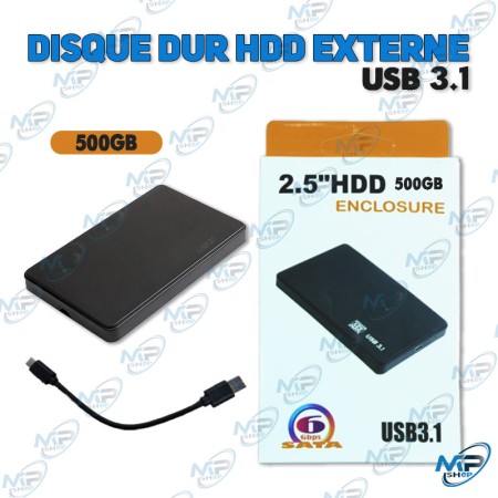 💽 Disque Dur Externe 500 Go USB 3.1 – Haute Vitesse & Ultra-Portable