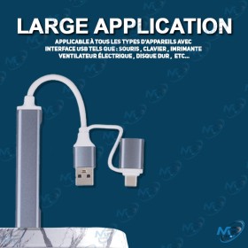 💻Hub USB Multiports 4-en-1 – Connecteurs USB & Type-C | Compatible MacBook, PC, Smartphone