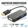🔌 Adaptateur DisplayPort vers HDMI / DVI / VGA 3-en-1 – Polyvalence Totale !
