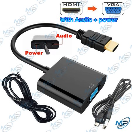 🔌Adaptateur HDMI vers VGA avec Audio 3.5mm et Alimentation USB – Convertisseur Vidéo Full HD 1080p pour PC, Xbox, PS4, TV Box, P