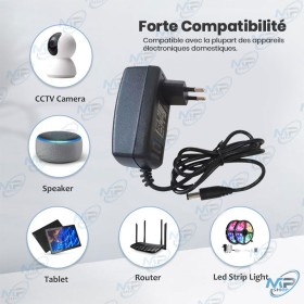 🔌 Chargeur SECTEUR AC/DC 12V 3A Universel – Alimentation avec Interrupteur pour LED, Routeurs, Caméras CCTV, Tablettes et Haut-p