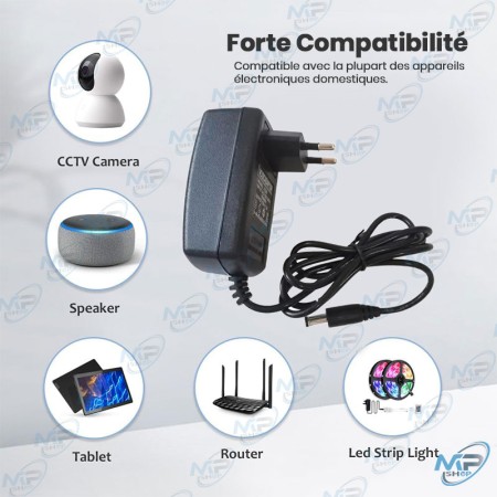 🔌 Chargeur SECTEUR AC/DC 12V 3A Universel – Alimentation avec Interrupteur pour LED, Routeurs, Caméras CCTV, Tablettes et Haut-p