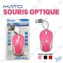 🖱️Souris Optique Filaire MATO Rose - Compacte & Rétractable