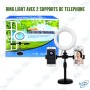 🌟 Ring Light LED avec 2 supports téléphone – Lampe circulaire pour streaming, maquillage et vidéos