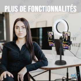 🌟 Ring Light LED avec 2 supports téléphone – Lampe circulaire pour streaming, maquillage et vidéos