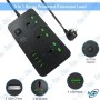 🔌Multiprise Électrique 9 en 1 avec 4 Ports USB + 2 Ports USB-C + 3 Prises AC | 3000W | Câble 2M – Modèle MH-T09