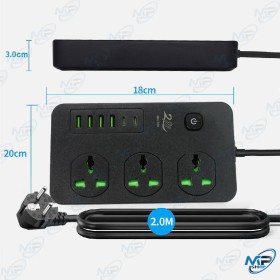 🔌Multiprise Électrique 9 en 1 avec 4 Ports USB + 2 Ports USB-C + 3 Prises AC | 3000W | Câble 2M – Modèle MH-T09
