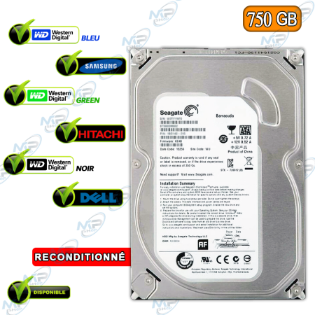 💾 Disque Dur Interne 750 Go SATA 3.5" - Reconditionné, Haute Capacité