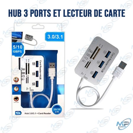 🚀 Hub USB 3.0/3.1 Lecteur Cartes 7-en-1 | Transfert Rapide 5/10 Gbps