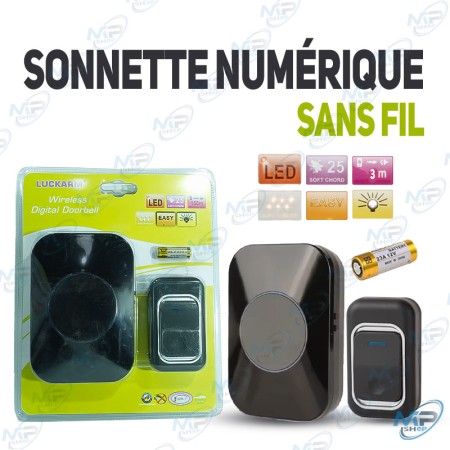 🔔 Sonnette Numérique Sans Fil Luckarm – 25 Mélodies, LED, Portée 150m