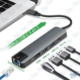 💻Hub USB-C 5-en-1 HDMI 4K RJ45 Gigabit – Adaptateur Multiport USB 3.0 PD