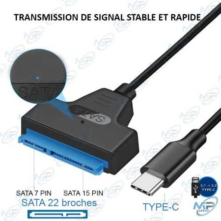 💾Adaptateur USB-C vers SATA 22 broches – Câble de connexion rapide pour disque dur HDD / SSD