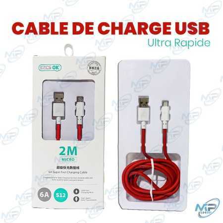 🔌 Câble de Charge USB vers Micro-USB 2M – Ultra Rapide 6A – Charge et Synchronisation Haute Performance
